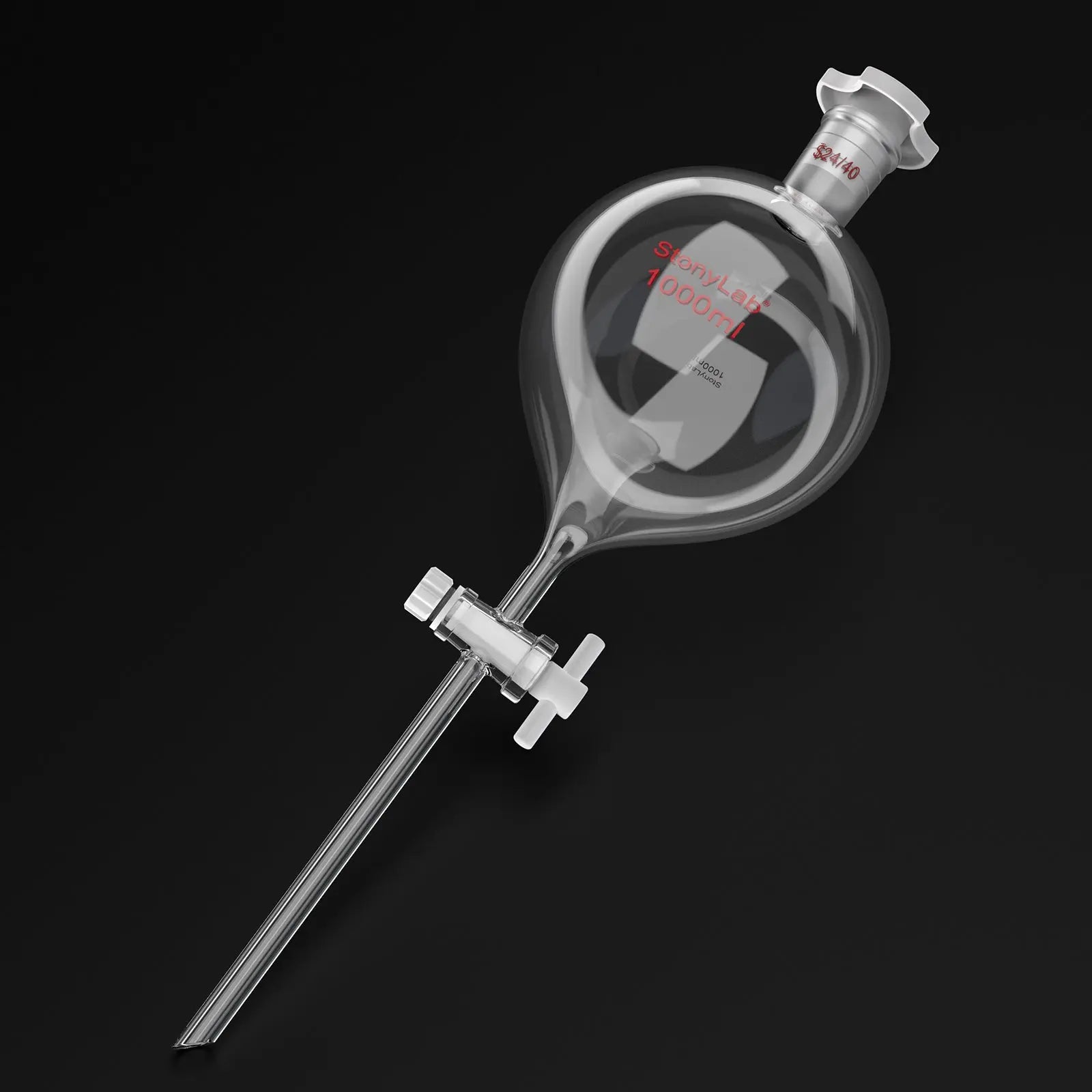 Comprehensive product view and setup components for StonyLab Globe Shaped Separatory Funnel with 24