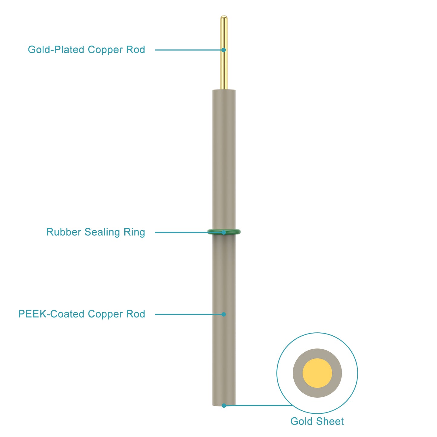 Gold Disk Electrode, PEEK Casing, 3 mm Gold Disk General Electrode-Disk