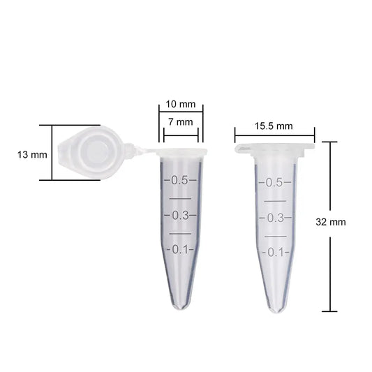 Graduated Clear Plastic Micro Centrifuge Tubes with Snap Cap (0.5 ml, 500 Packs) Tubes & Vials