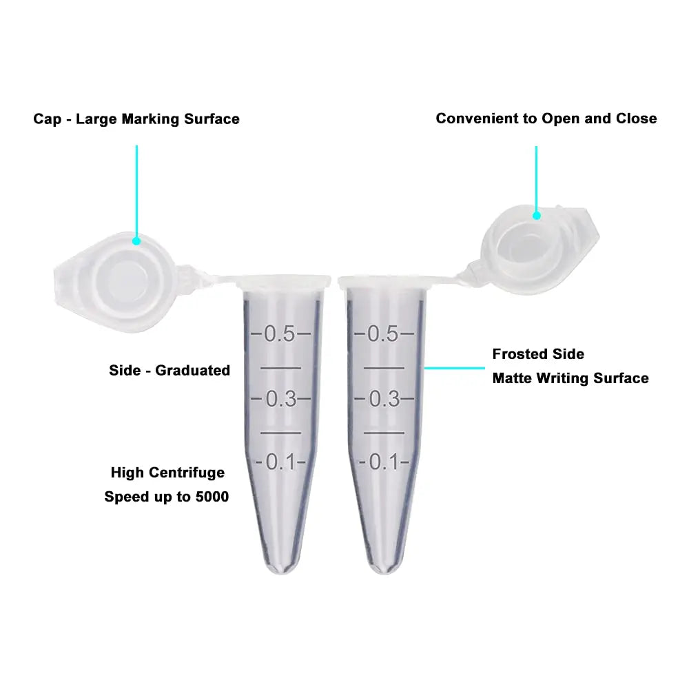 Graduated Clear Plastic Micro Centrifuge Tubes with Snap Cap (0.5 ml, 500 Packs) Tubes & Vials