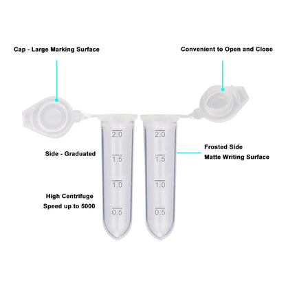 Graduated Clear Plastic Micro Centrifuge Tubes with Snap Cap (2 ml, 200 Packs) Tubes & Vials