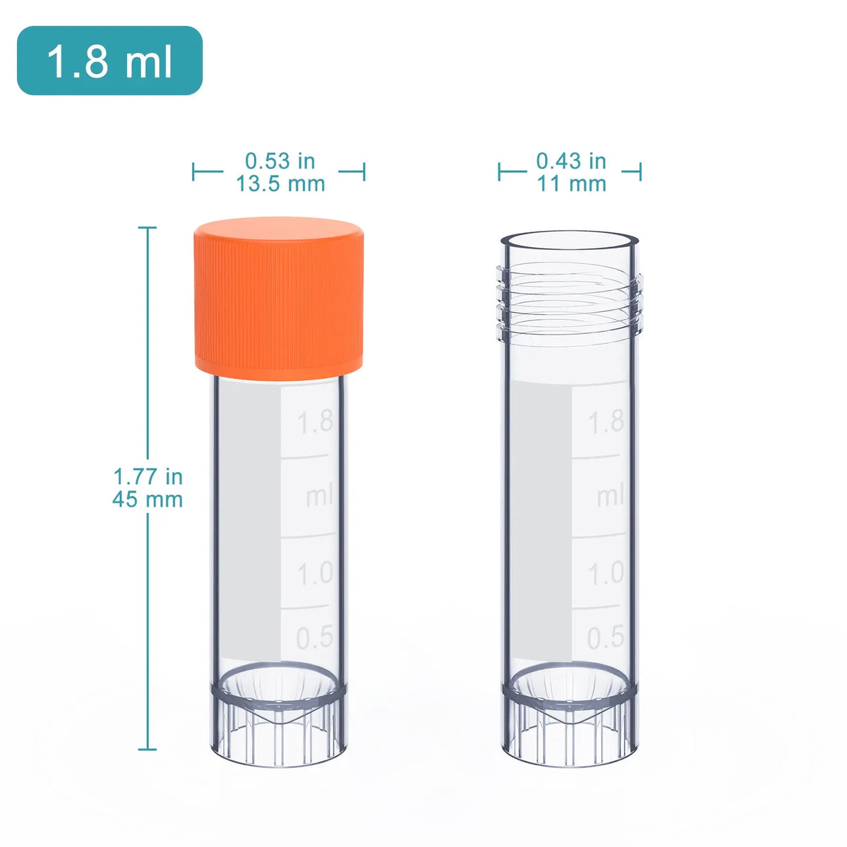 1.8 ml polypropylene cryogenic vials for laboratory sample aliquoting, storage and transport with leak-resistant screw caps, 500-pack StonyLab