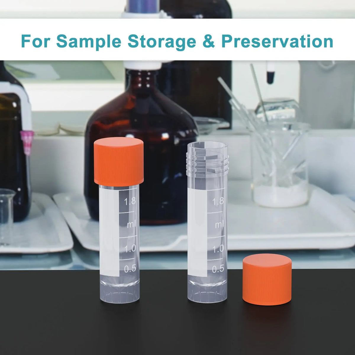 1.8 ml polypropylene cryogenic vials for laboratory sample aliquoting, storage and transport with leak-resistant screw caps, 500-pack StonyLab