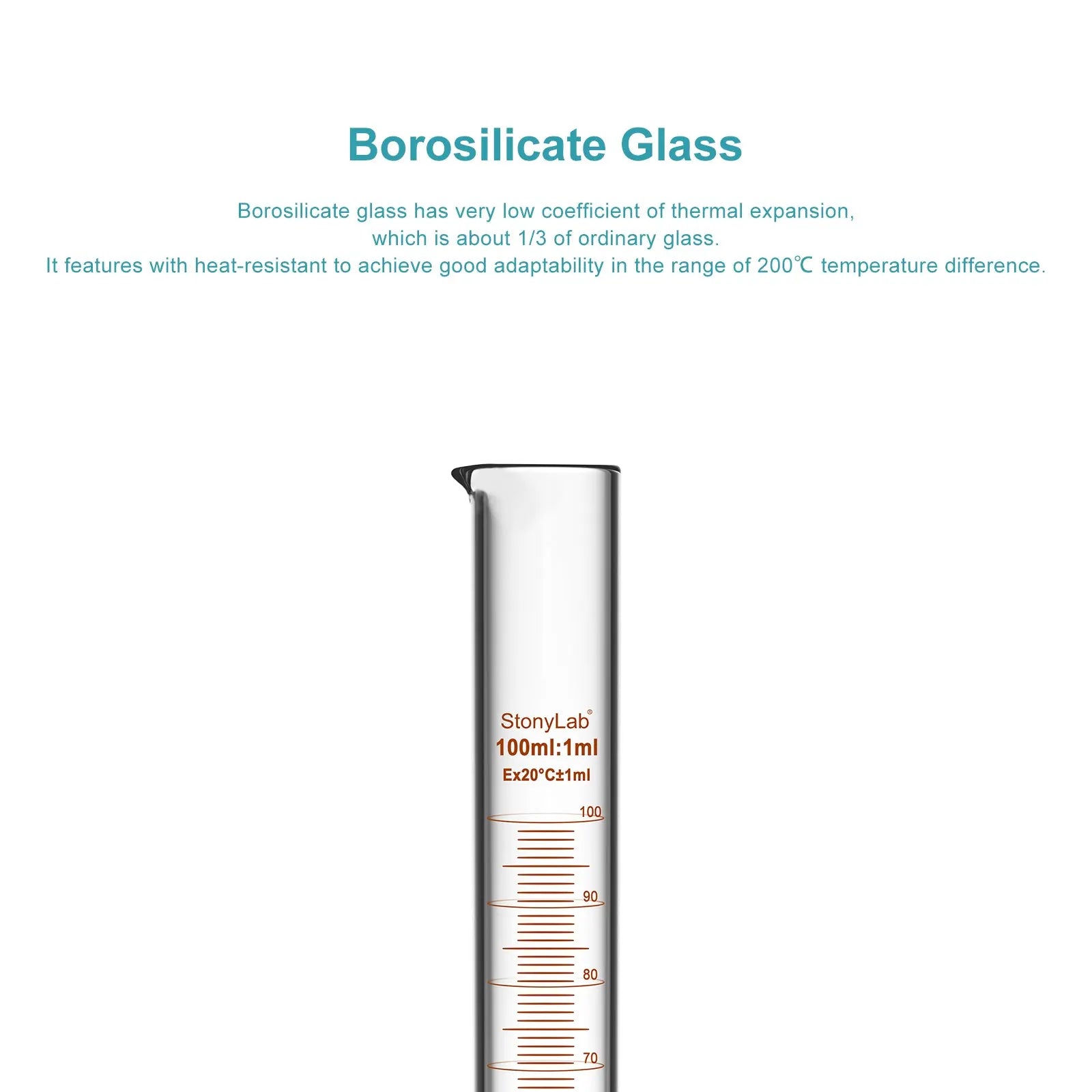 Side view and dimensional layout of the durable StonyLab Graduated Cylinder with Bath