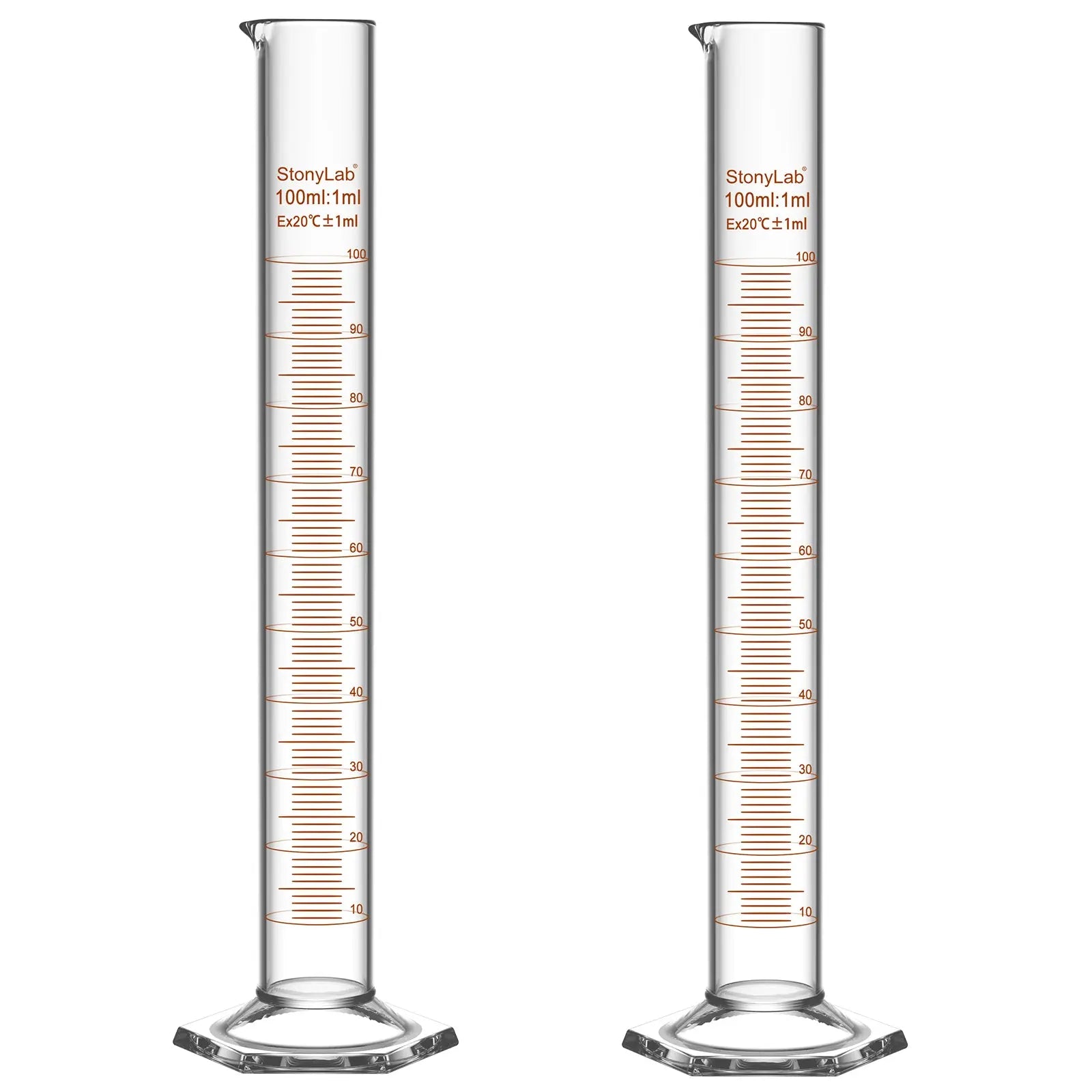 Graduated Cylinder with Hexagonal Base, 10-250 ml (Pack of 2) Cylinders