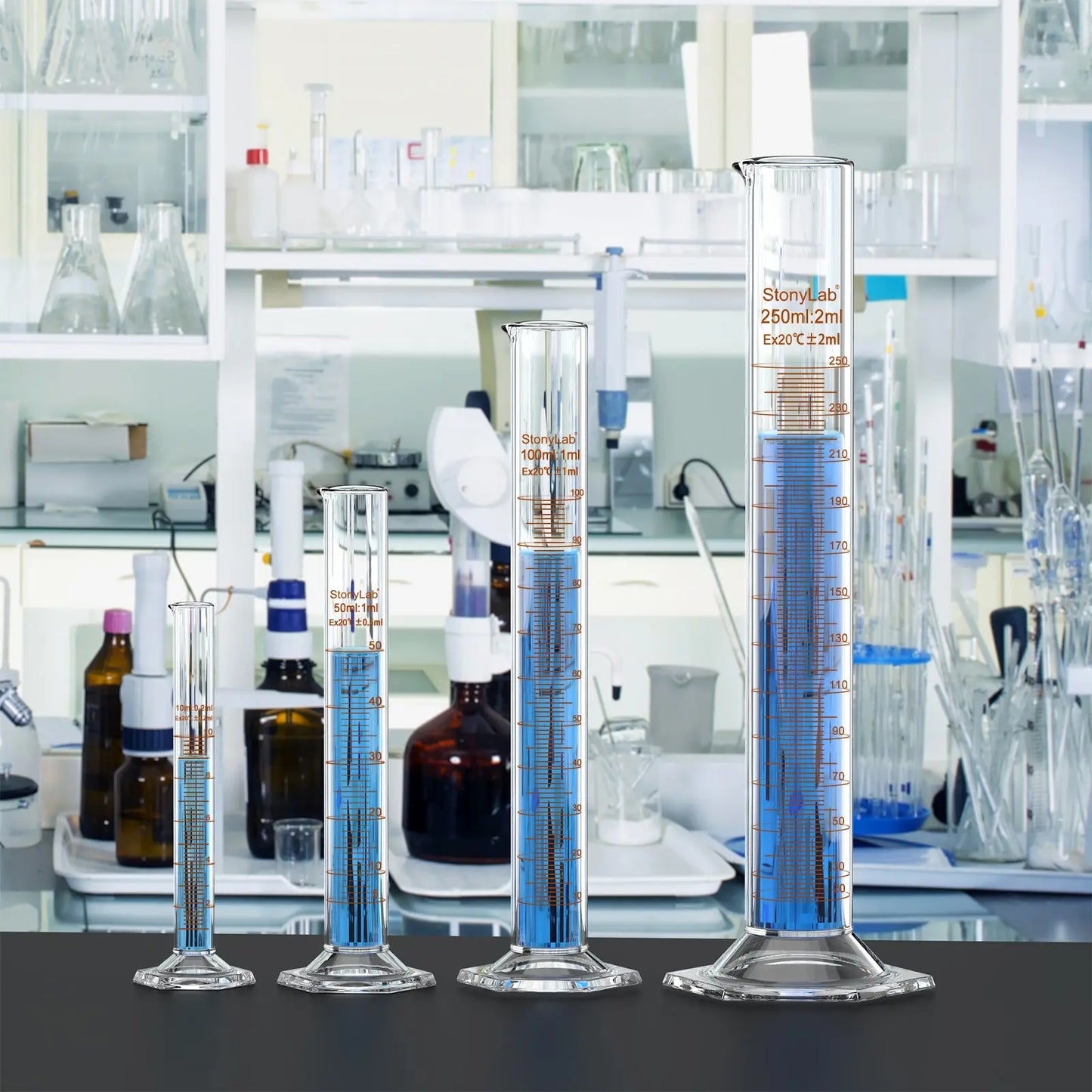 Graduated Cylinder with Hexagonal Base, 10-250 ml (Pack of 2) Cylinders