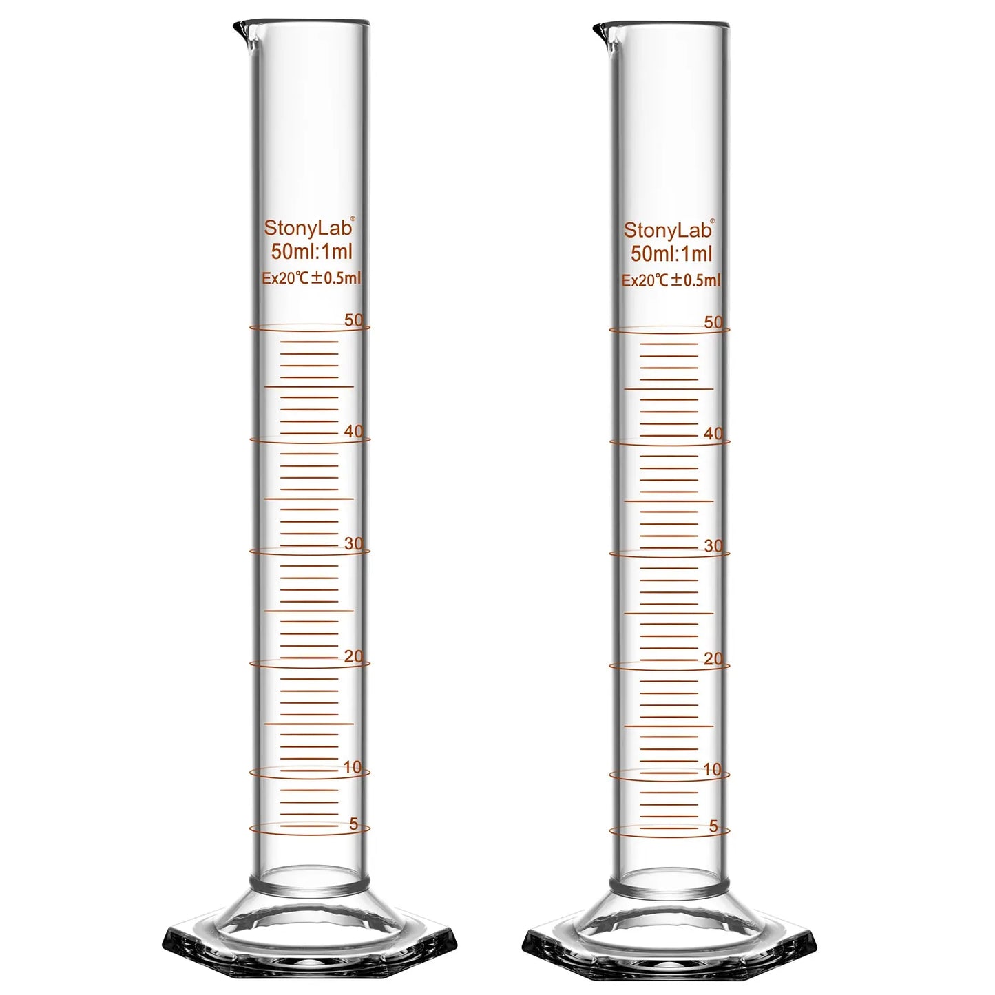 Graduated Cylinder with Hexagonal Base, 10-250 ml (Pack of 2) Cylinders