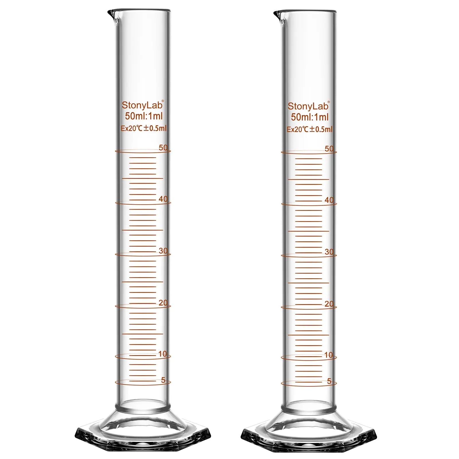 Graduated Cylinder with Hexagonal Base, 10-250 ml (Pack of 2) Cylinders