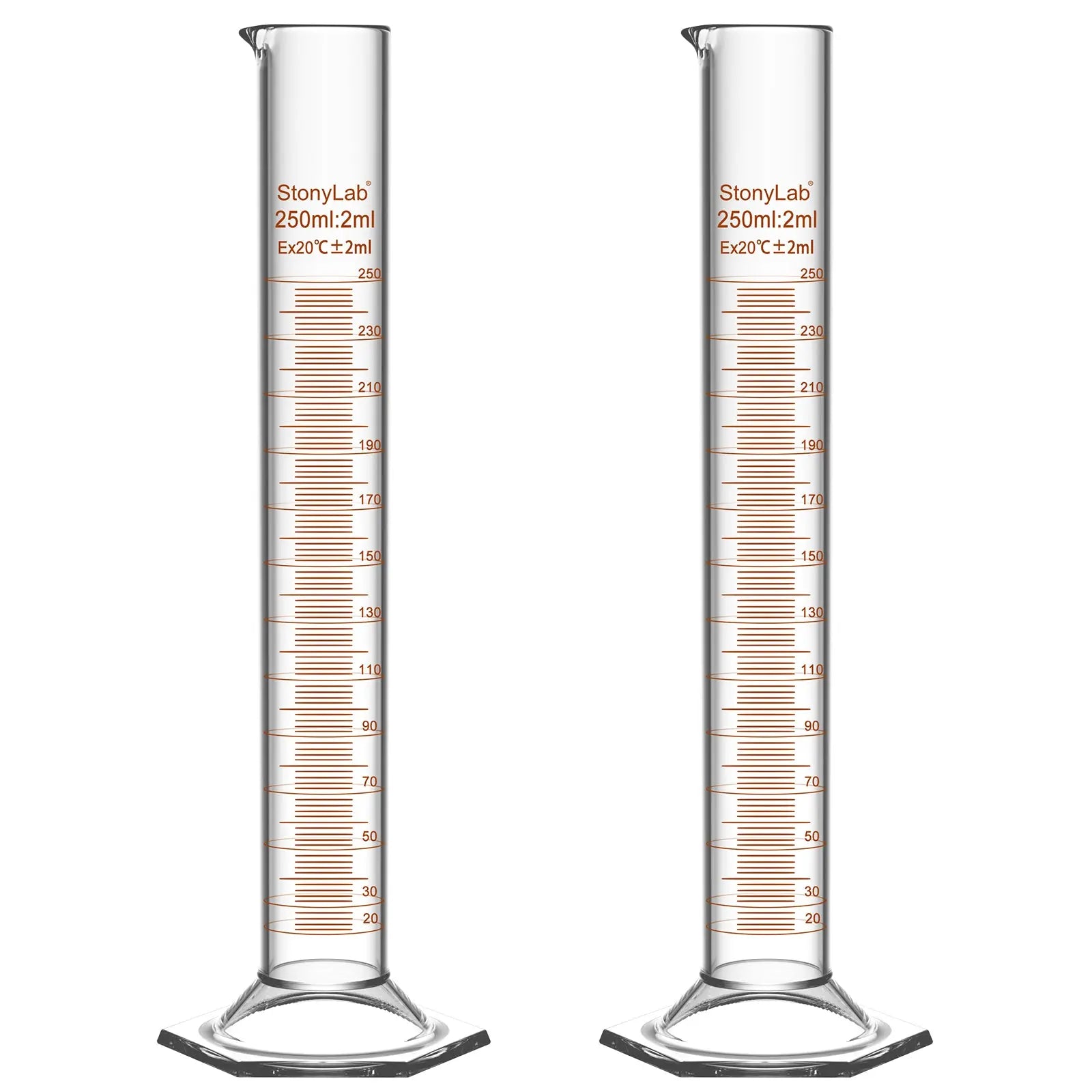 Graduated Cylinder with Hexagonal Base, 10-250 ml (Pack of 2) Cylinders