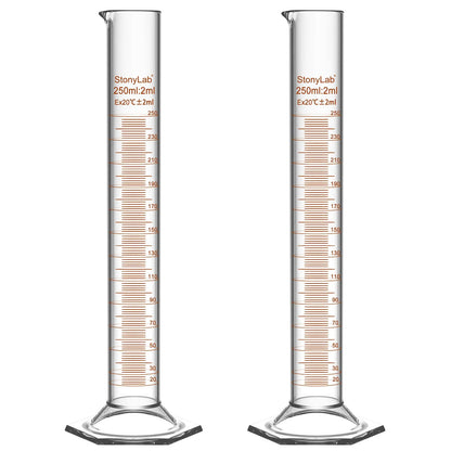 Graduated Cylinder with Hexagonal Base, 10-250 ml (Pack of 2) Cylinders
