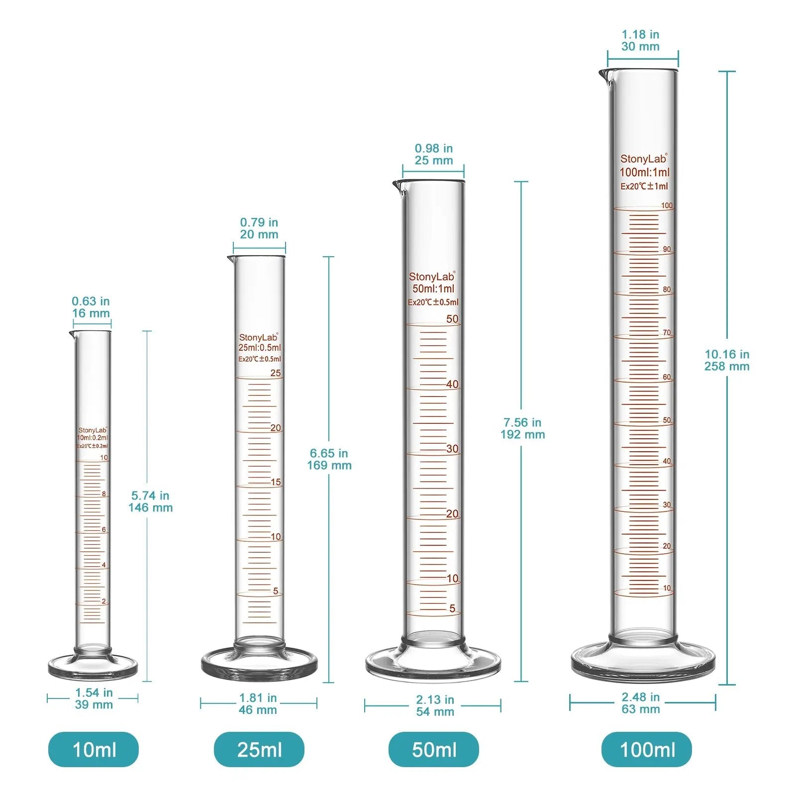 Close-up view showing the precise design and material of StonyLab Graduated Cylinder