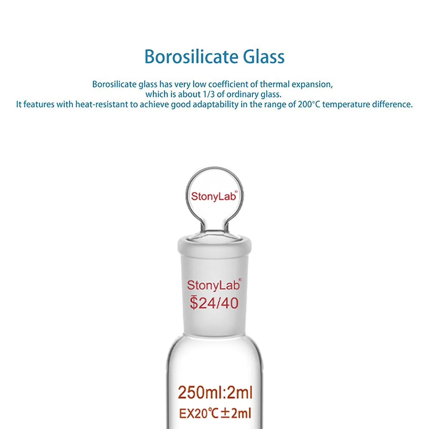 Graduated Cylinder, 100/250ml, 24/40 Joint and Head Stopper Cylinders