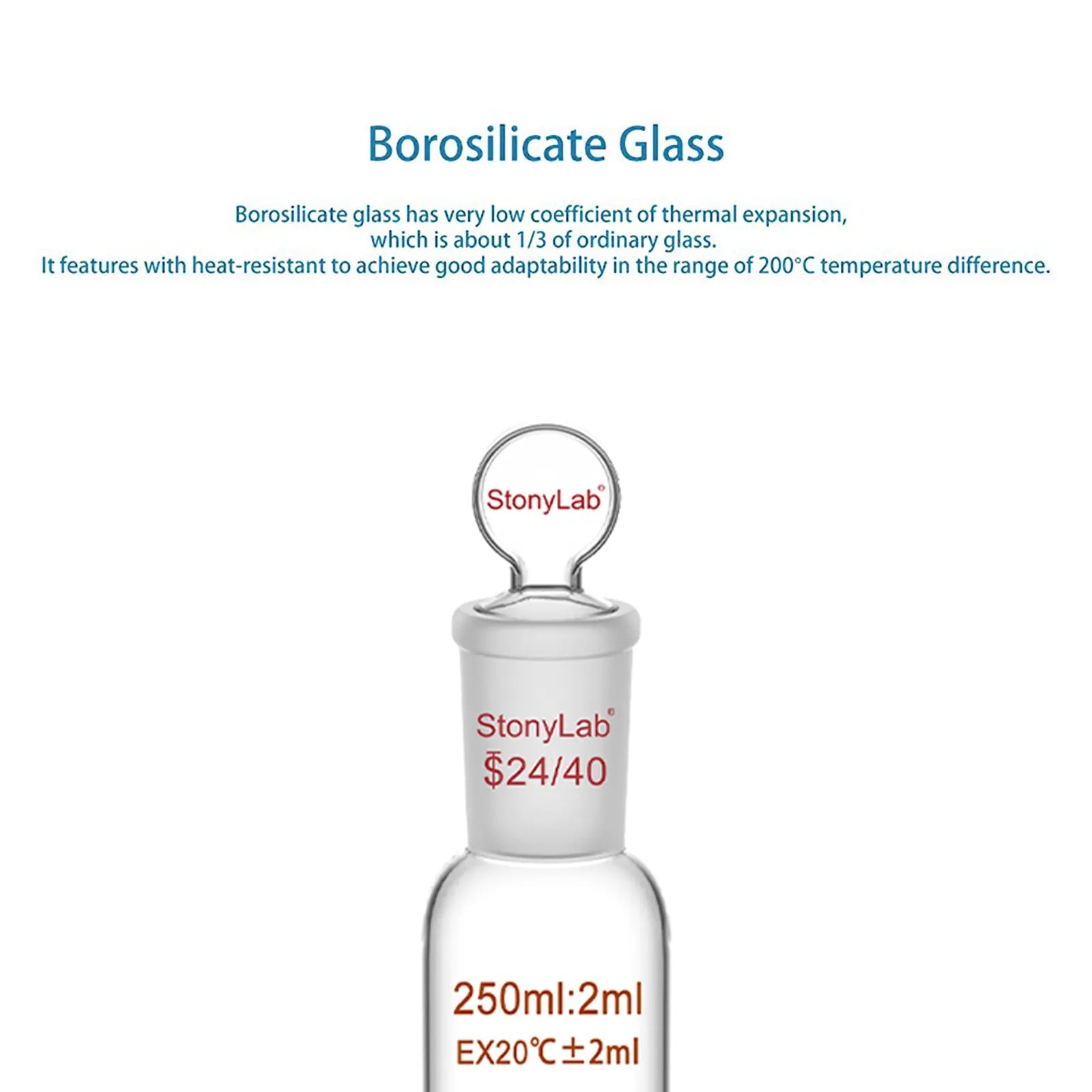 Graduated Cylinder, 100/250ml, 24/40 Joint and Head Stopper Cylinders