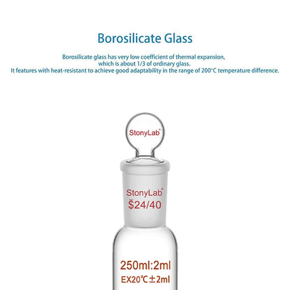 Graduated Cylinder, 100/250ml, 24/40 Joint and Head Stopper Cylinders