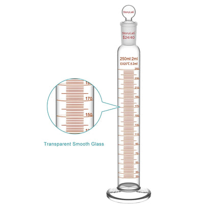 Graduated Cylinder, 100/250ml, 24/40 Joint and Head Stopper Cylinders