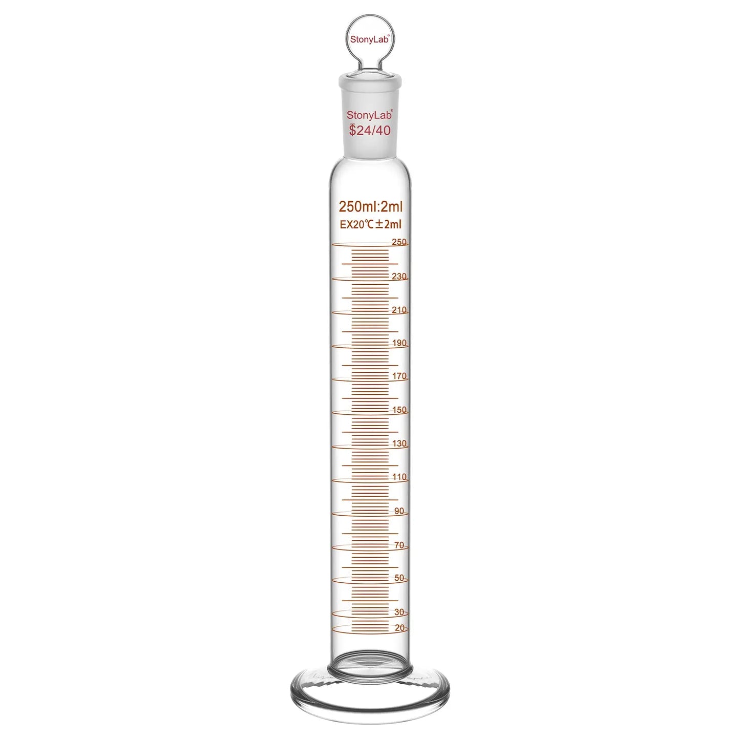 Graduated Cylinder, 100/250ml, 24/40 Joint and Head Stopper Cylinders