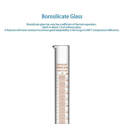 Laboratory graduated cylinder Class A accuracy borosilicate glass measuring cylinder with clear graduation scale for chemical experiments and liquid measurement StonyLab