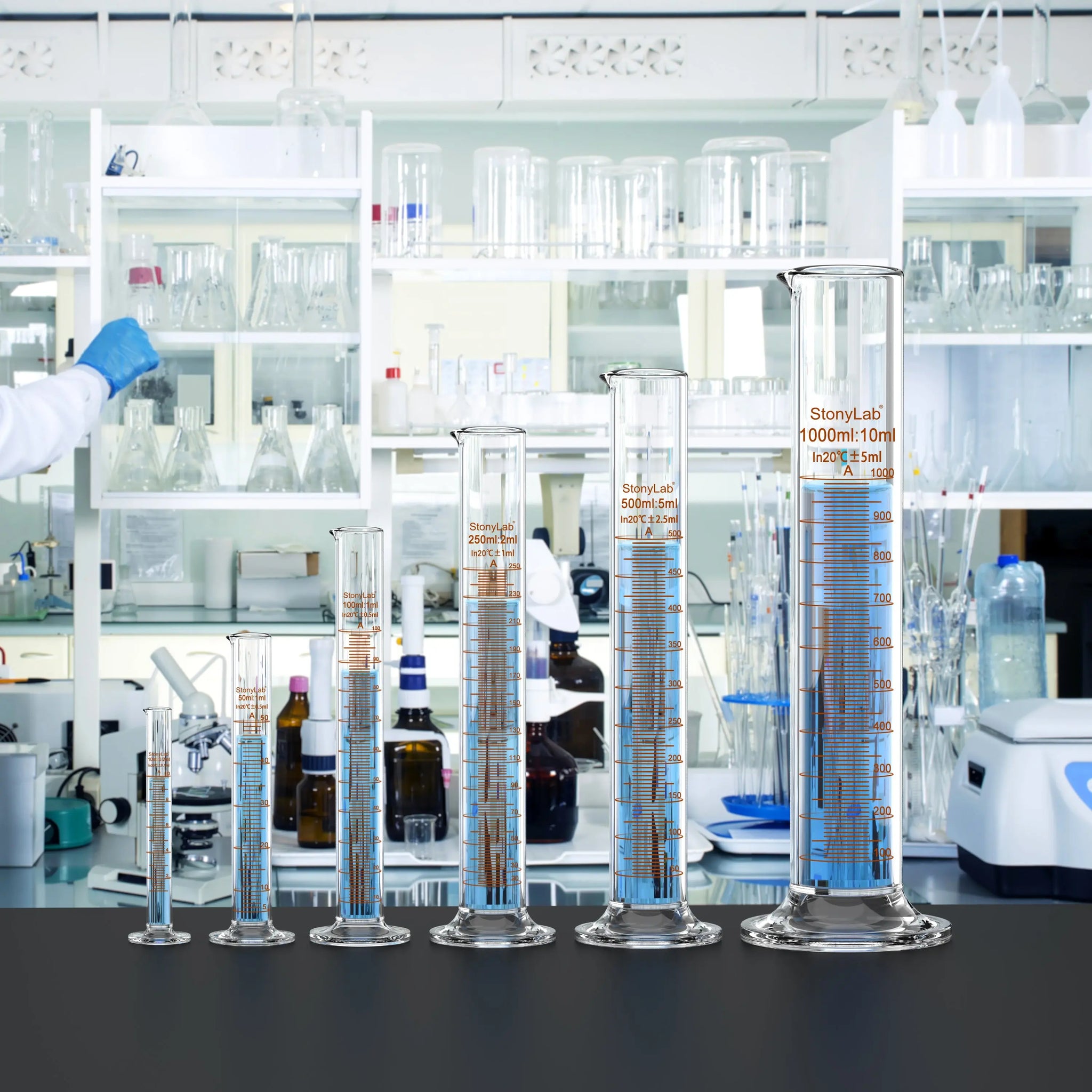 Laboratory graduated cylinder Class A accuracy borosilicate glass measuring cylinder with clear graduation scale for chemical experiments and liquid measurement StonyLab