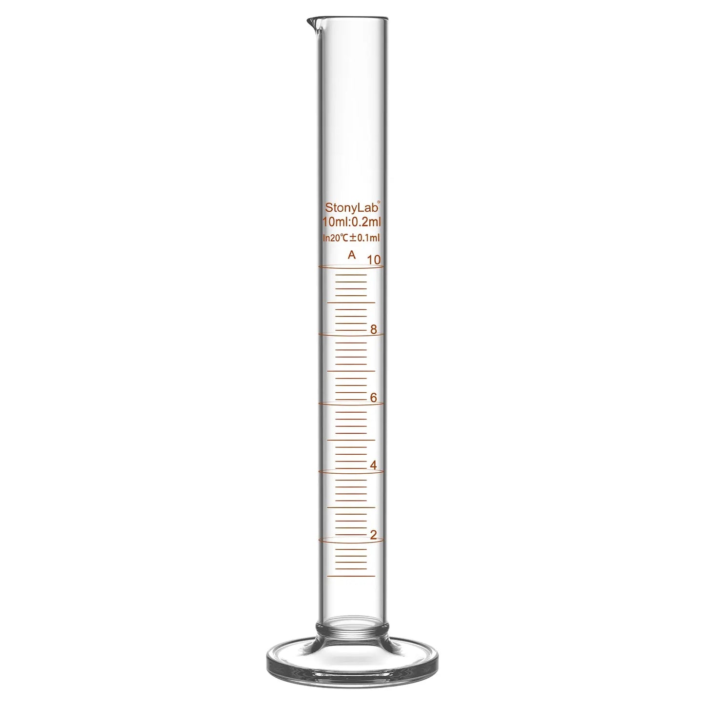 Laboratory graduated cylinder Class A accuracy borosilicate glass measuring cylinder with clear graduation scale for chemical experiments and liquid measurement StonyLab, 10 ml