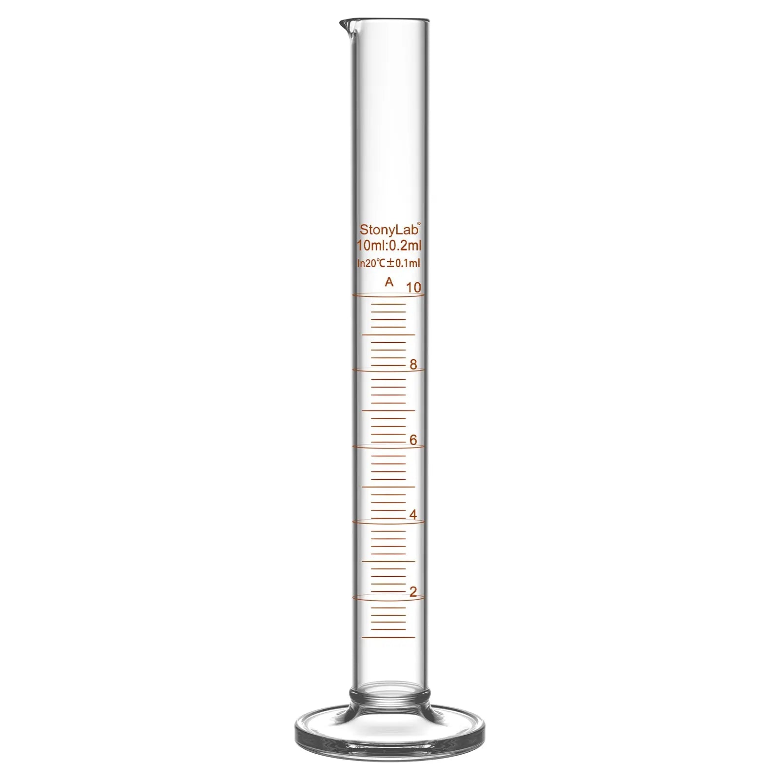 Laboratory graduated cylinder Class A accuracy borosilicate glass measuring cylinder with clear graduation scale for chemical experiments and liquid measurement StonyLab, 10 ml