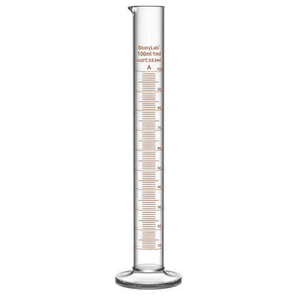 Laboratory graduated cylinder Class A accuracy borosilicate glass measuring cylinder with clear graduation scale for chemical experiments and liquid measurement StonyLab, 100 ml