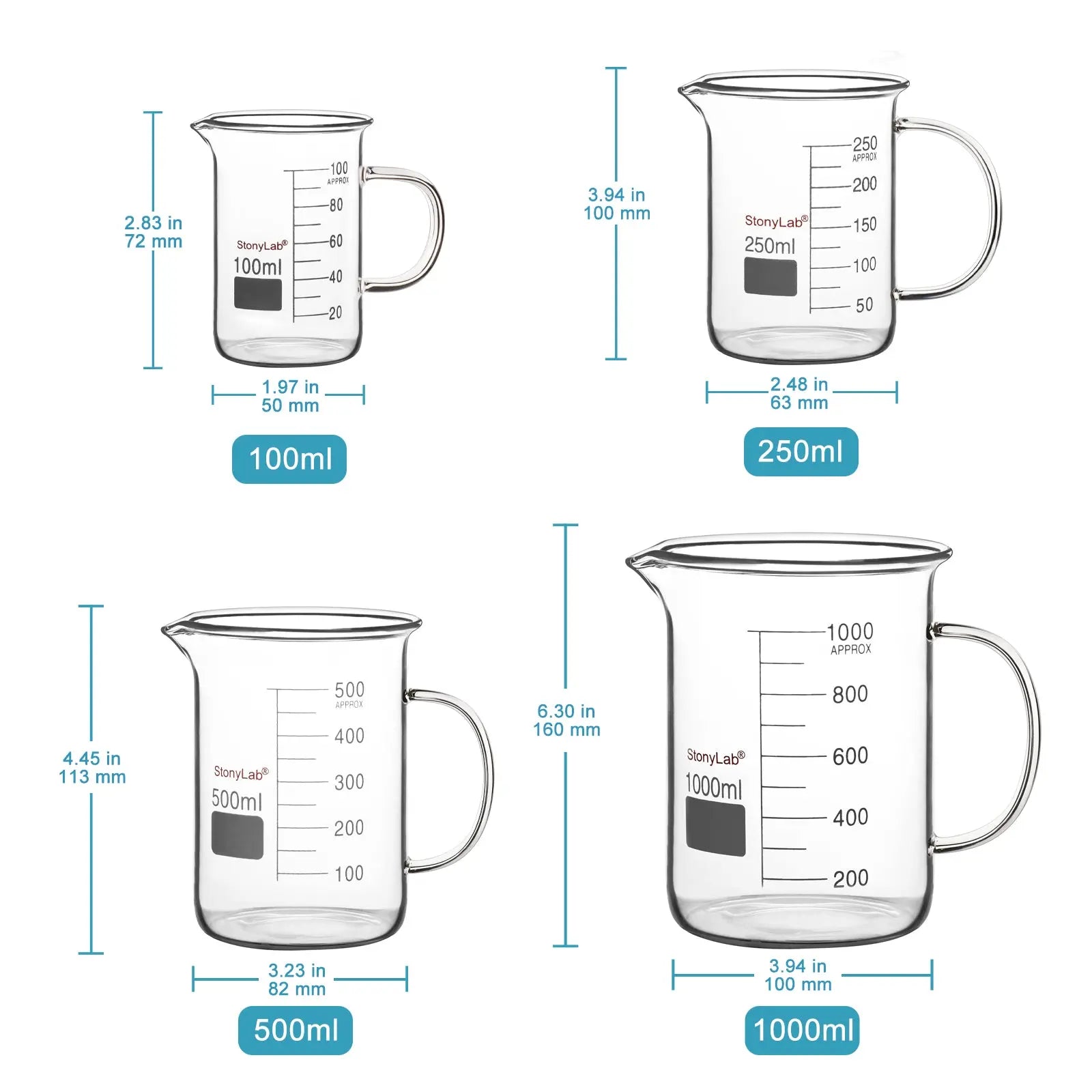 Graduated Glass Beaker with Handle, 100-1000 ml Beaker-Glass