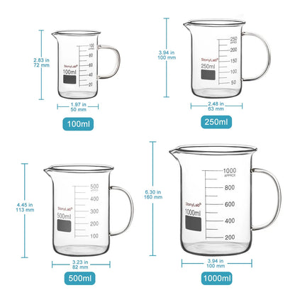 Graduated Glass Beaker with Handle, 100-1000 ml Beaker-Glass