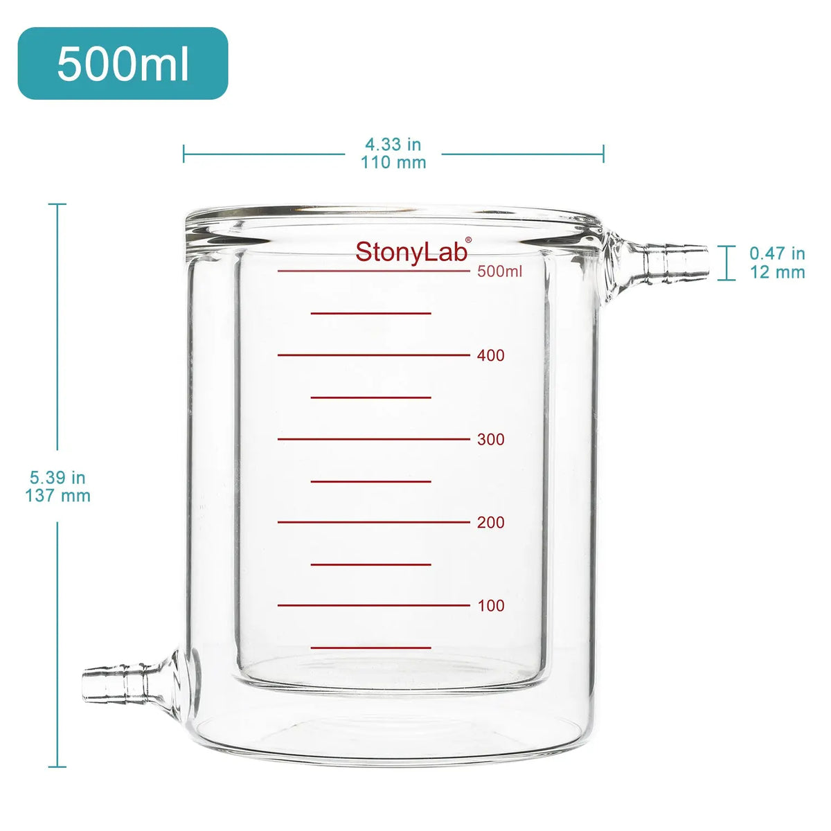 Graduated Jacketed Beaker, Double-Layer Reaction Beaker [200-1000 ml] Beaker-Jacketed