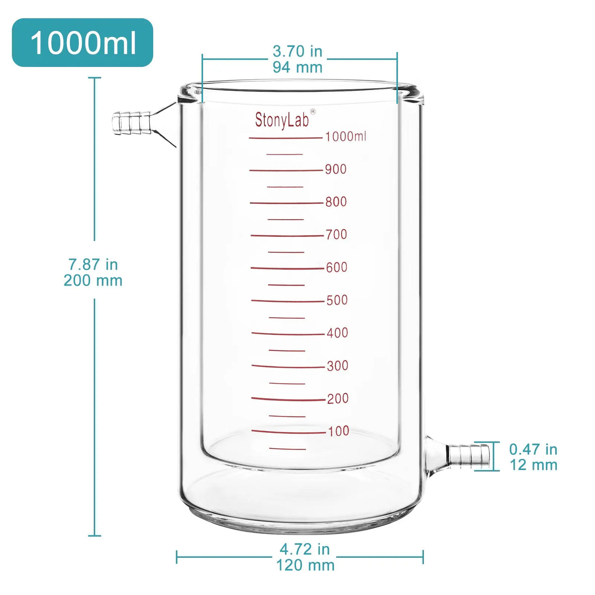 Graduated Jacketed Beaker, Double-Layer Reaction Beaker [200-1000 ml] Beaker-Jacketed