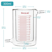 Side view and dimensional layout of the durable StonyLab Graduated Jacketed Beaker
