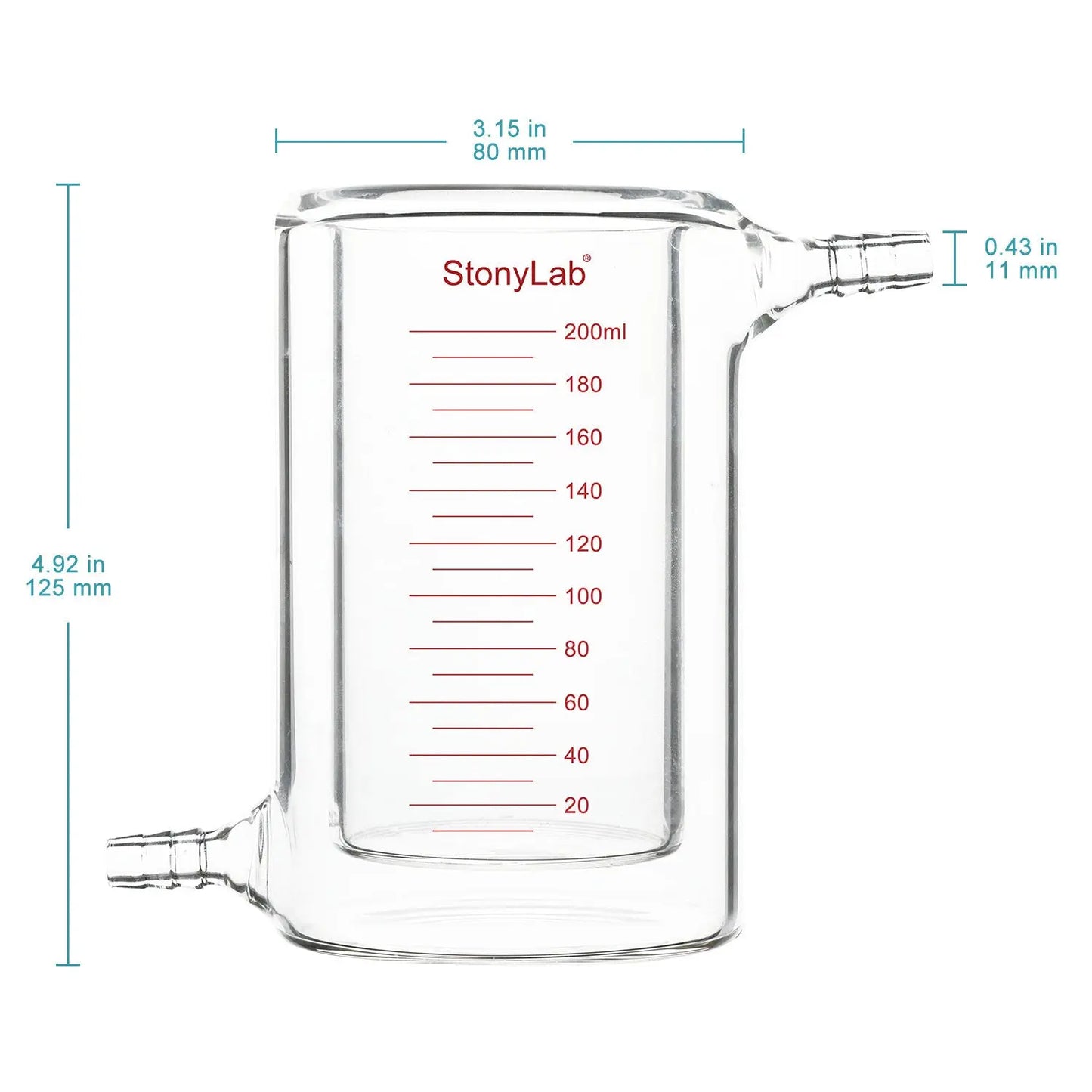 Graduated Jacketed Beaker, Double-Layer Reaction Beaker - StonyLab Jacketed Beaker 