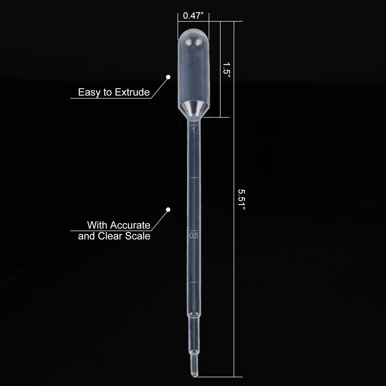 Side view and dimensional layout of the durable StonyLab Graduated Plastic Pipette Droppers