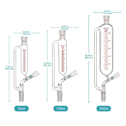 Graduated Pressure Equalizing Addition Funnel, 24/40 Joint,50/100/500 ml Funnels-Pressure Equalizing Addition