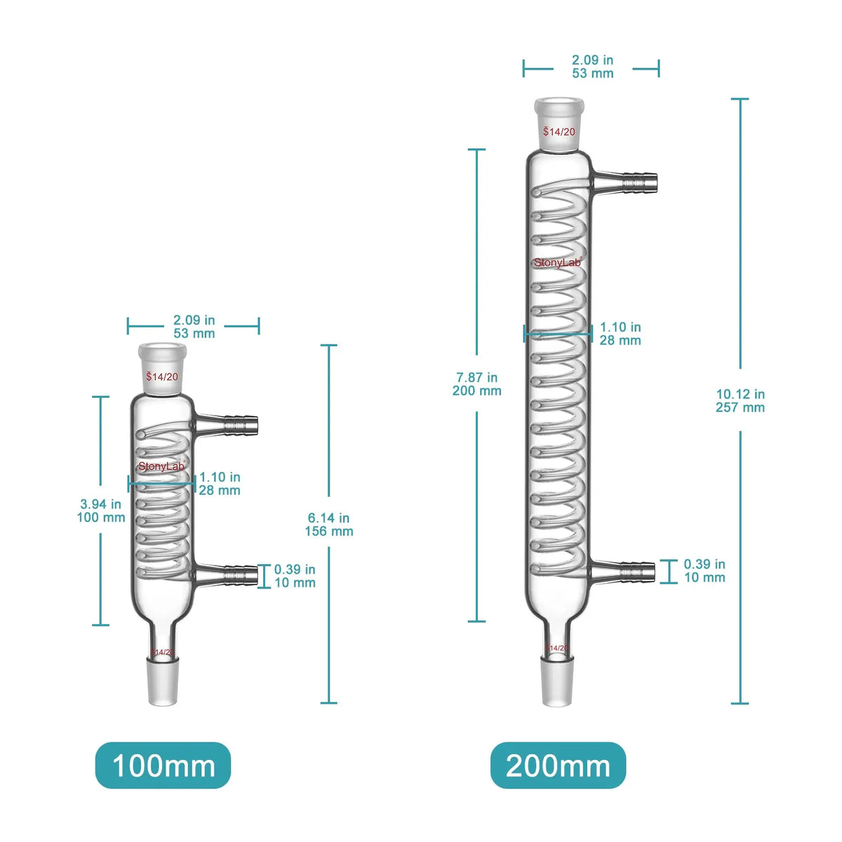 Graham Condenser, 14/20 Joint, 100-200 mm Condensers-Graham Condensers