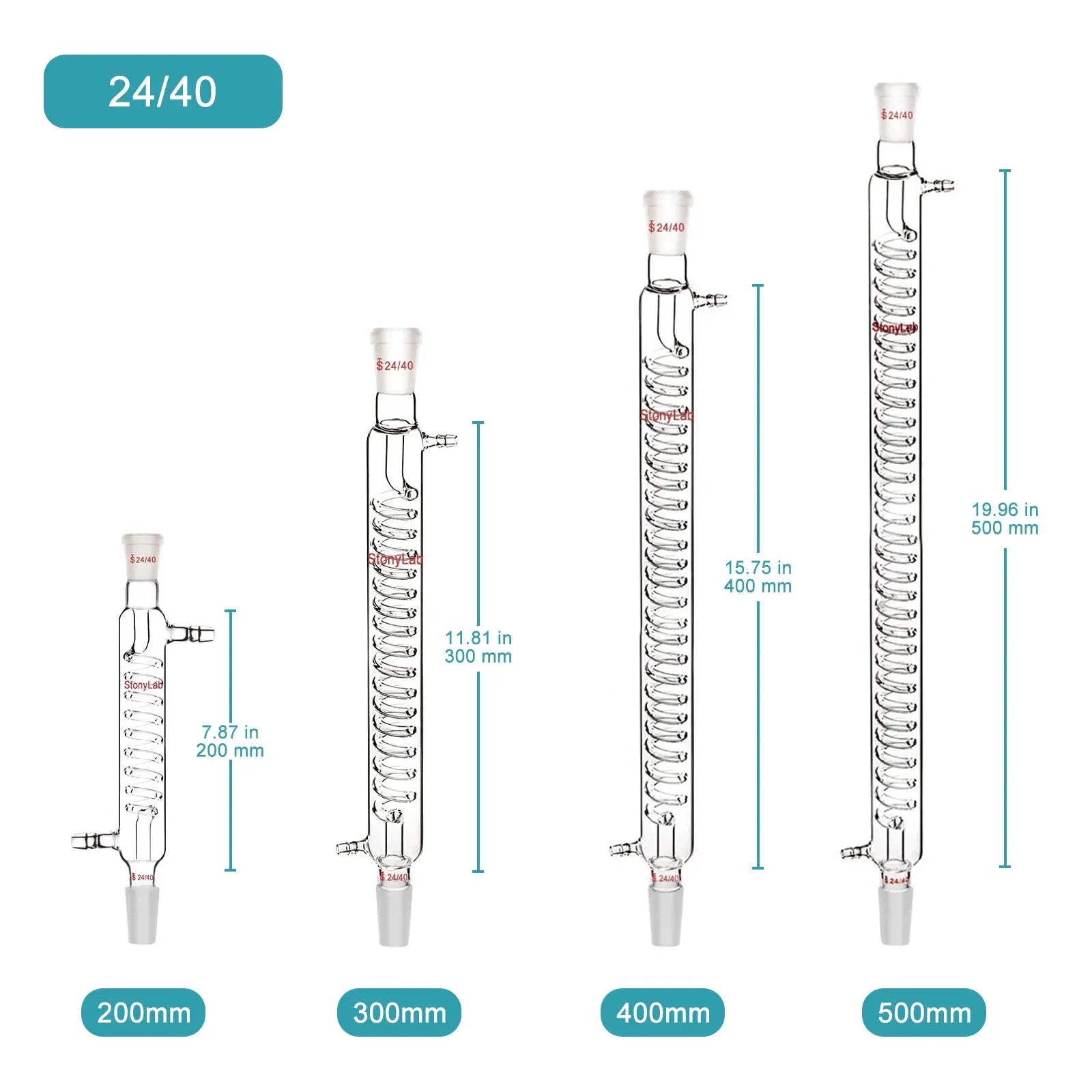 Graham Condenser, 200-500mm Length, 14/20, 19/22, 24/40 Joint Sizes Condensers-Graham Condensers