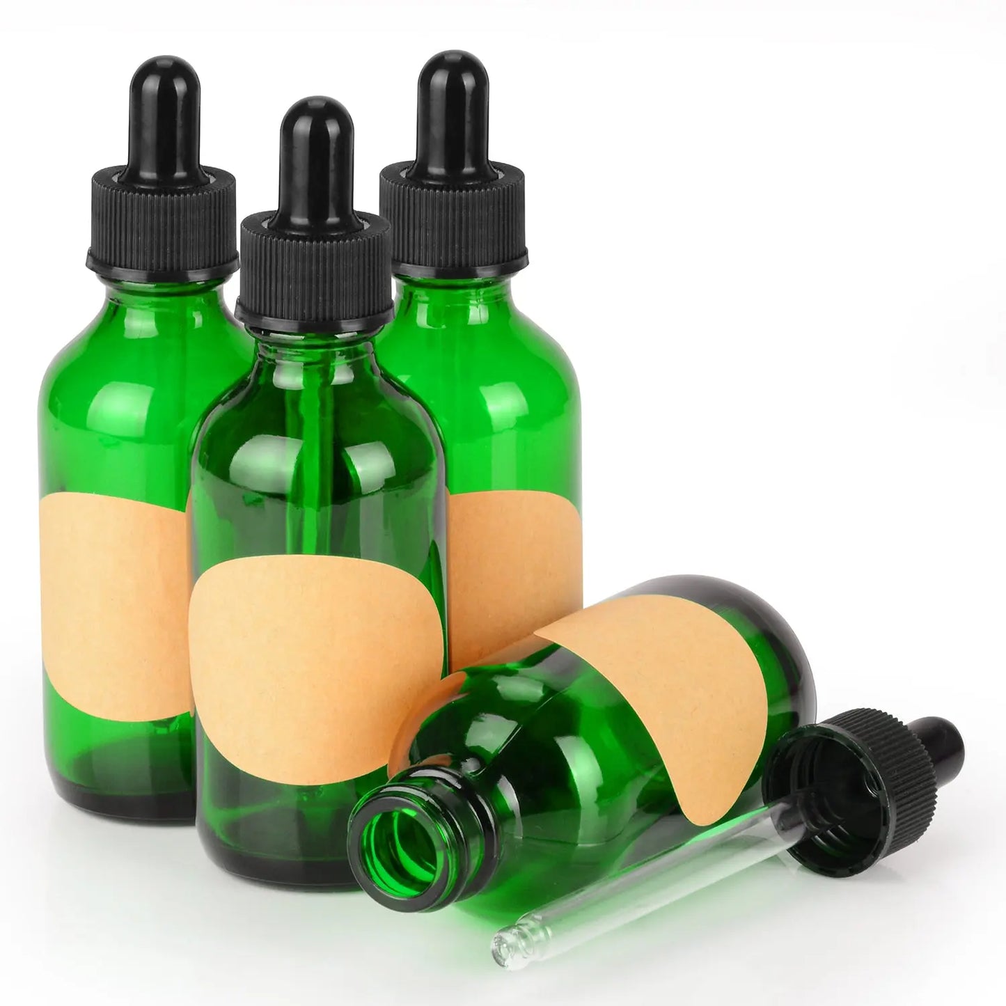 Green Dropper Bottle, Glass Dropper with Inner Plug and Label, 15-120 ml Bottles-Dropper Bottles 60-ml-4-Pack