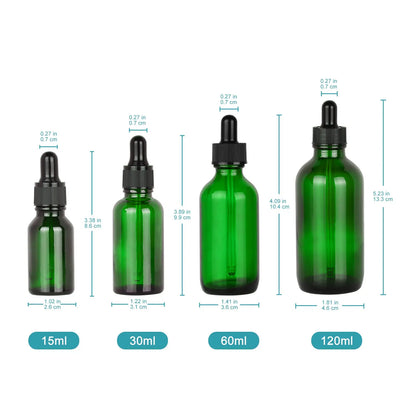 Green Dropper Bottle, Glass Dropper with Inner Plug and Label, 15-120 ml Bottles-Dropper Bottles