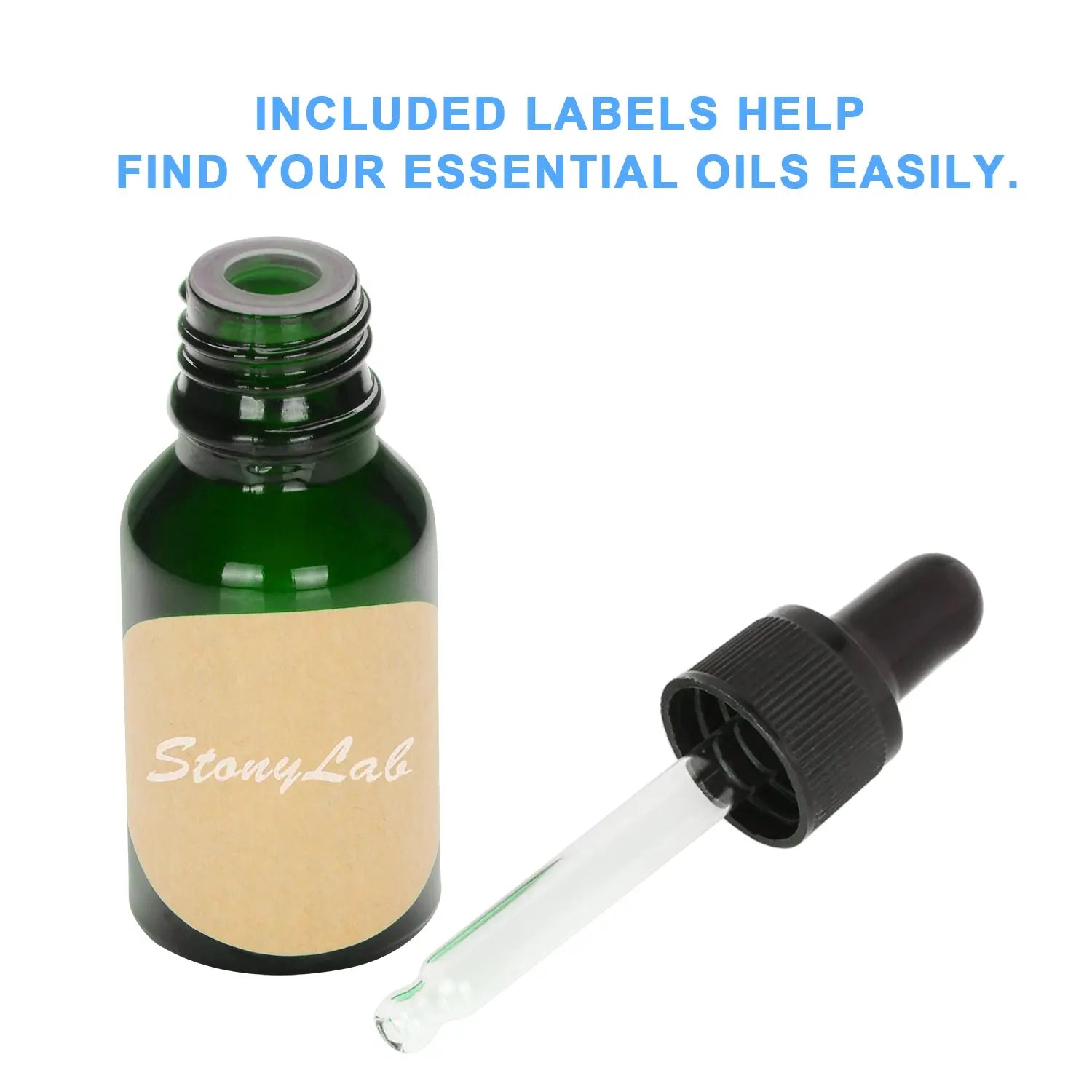 Side view and dimensional layout of the durable StonyLab Green Dropper Bottle
