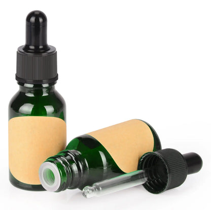 Green Dropper Bottle, Glass Dropper with Inner Plug and Label, 15-120 ml Bottles-Dropper Bottles 15-ml-2-Pack