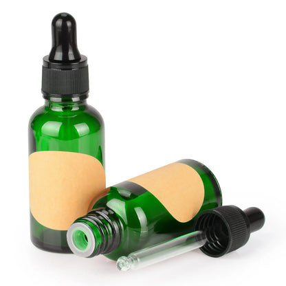 Green Dropper Bottle, Glass Dropper with Inner Plug and Label, 15-120 ml Bottles-Dropper Bottles 30-ml-2-Pack