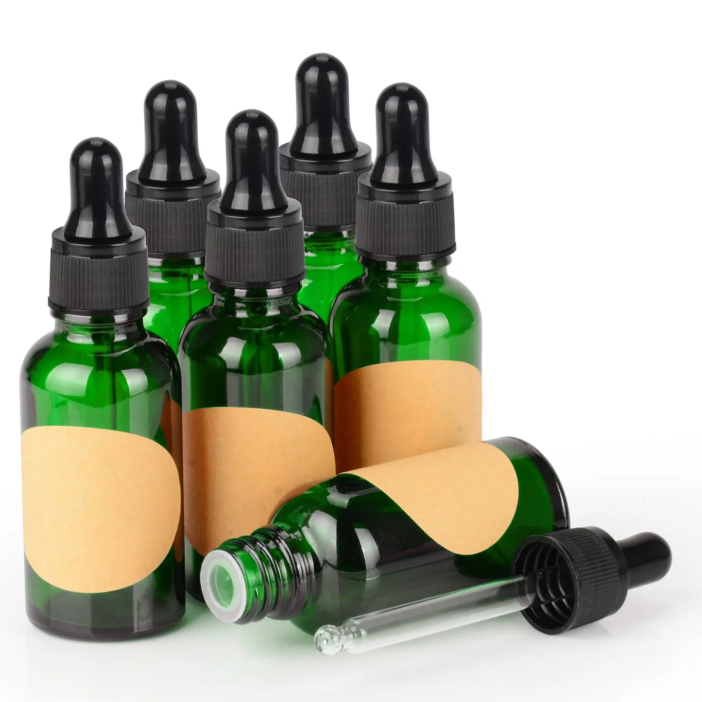 Green Dropper Bottle, Glass Dropper with Inner Plug and Label, 15-120 ml Bottles-Dropper Bottles 30-ml-6-Pack
