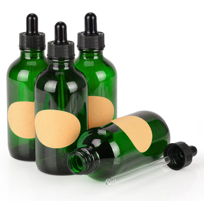 Green Dropper Bottle, Glass Dropper with Inner Plug and Label, 15-120 ml Bottles-Dropper Bottles 120-ml-4-Pack