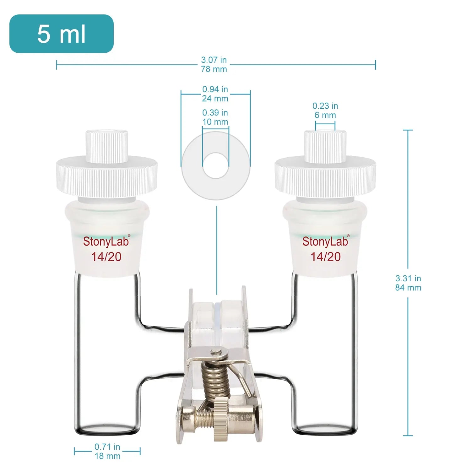 StonyLab H-Type Electrolytic Cells [5-20 ml] heavy duty chemical processing configuration