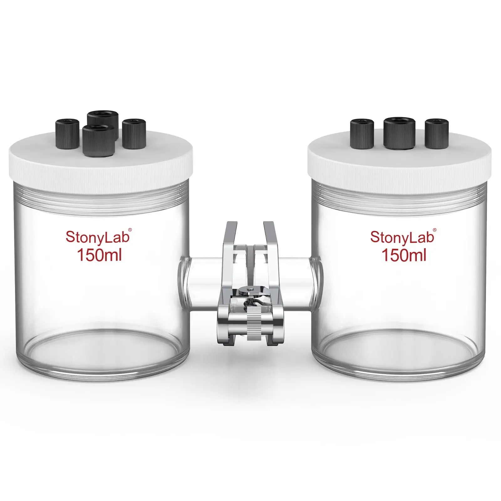 Comprehensive product view and setup components for StonyLab H-Type Electrolytic Cells [50-500 ml]