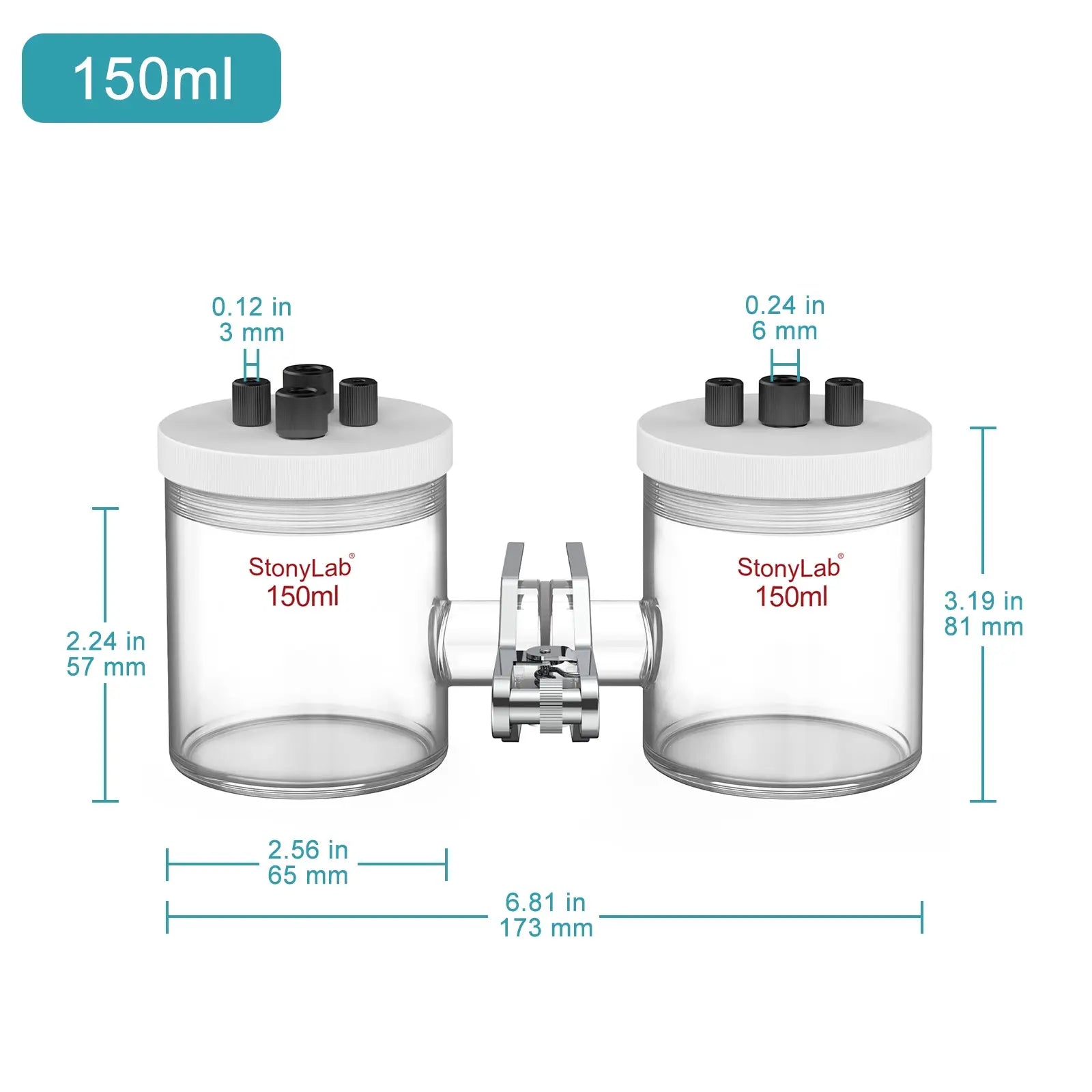 StonyLab H-Type Electrolytic Cells [50-500 ml] heavy duty chemical processing configuration