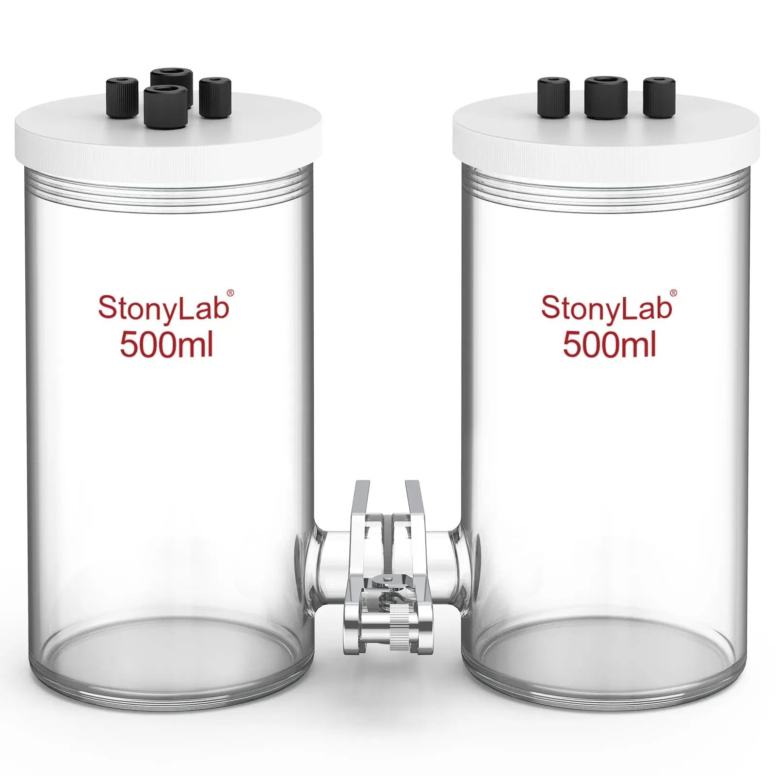 Comprehensive product view and setup components for StonyLab H-Type Electrolytic Cells [50-500 ml]