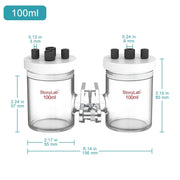 Side view and dimensional layout of the durable StonyLab H-Type Electrolytic Cells [50-500 ml]