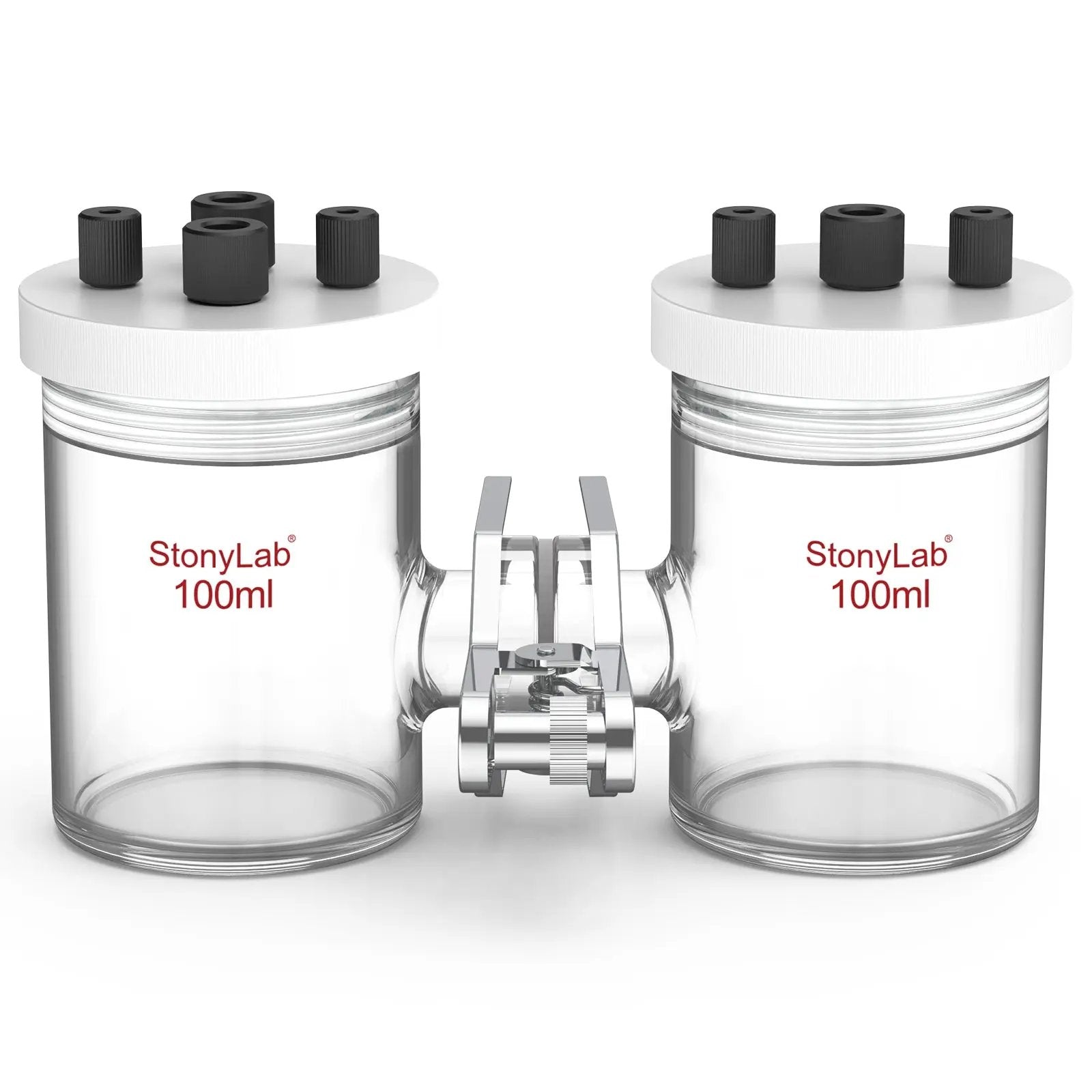 Comprehensive product view and setup components for StonyLab H-Type Electrolytic Cells [50-500 ml]