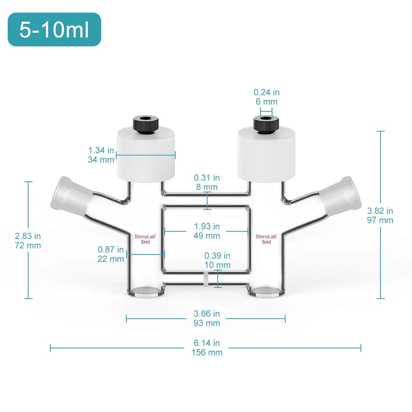 H-Type Electrolytic Cells with Fine Glass Frit Salt Bridg, 14/20 Joints Both Sides [5-15 ml]