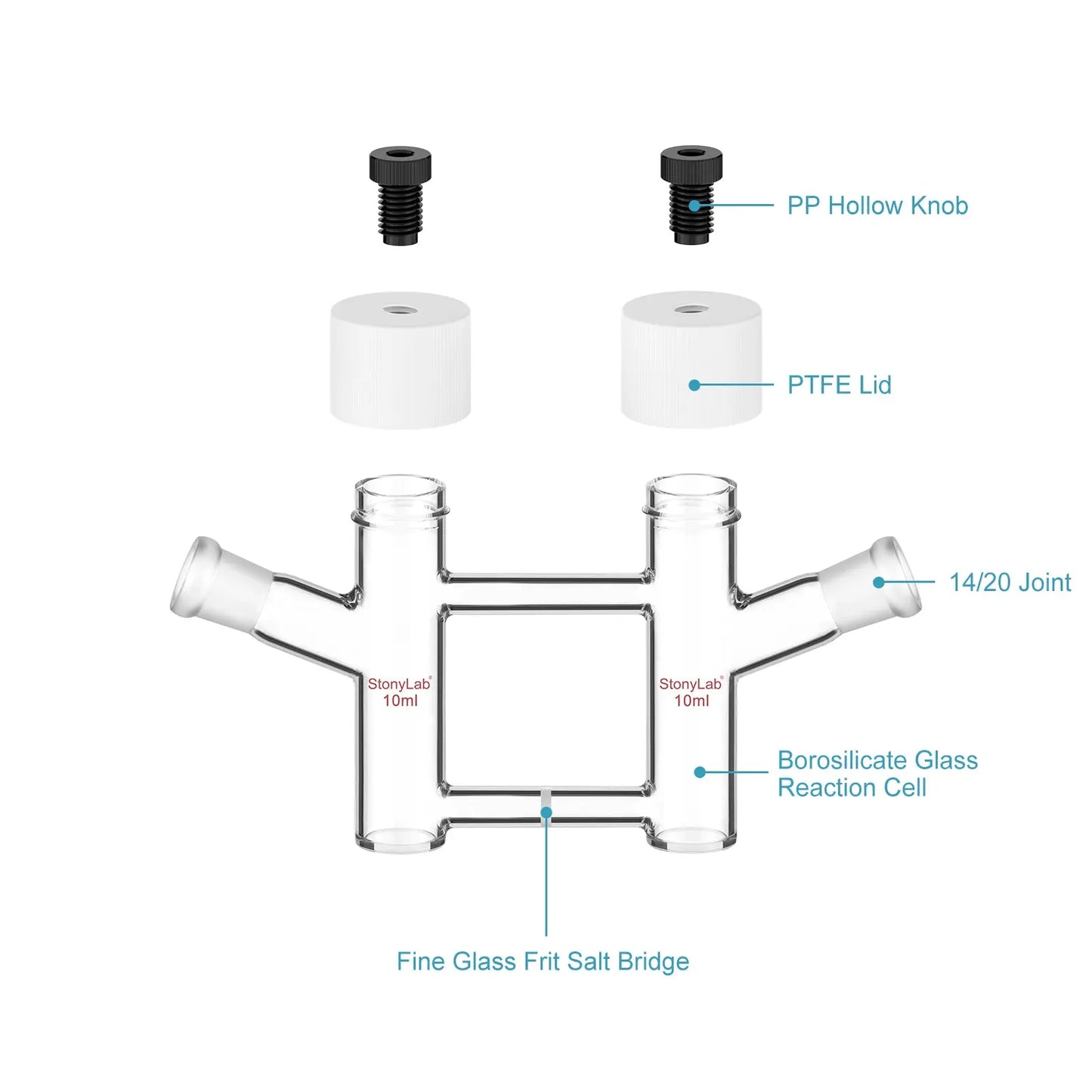 H-Type Electrolytic Cells with Fine Glass Frit Salt Bridg, 14/20 Joints Both Sides [5-15 ml]